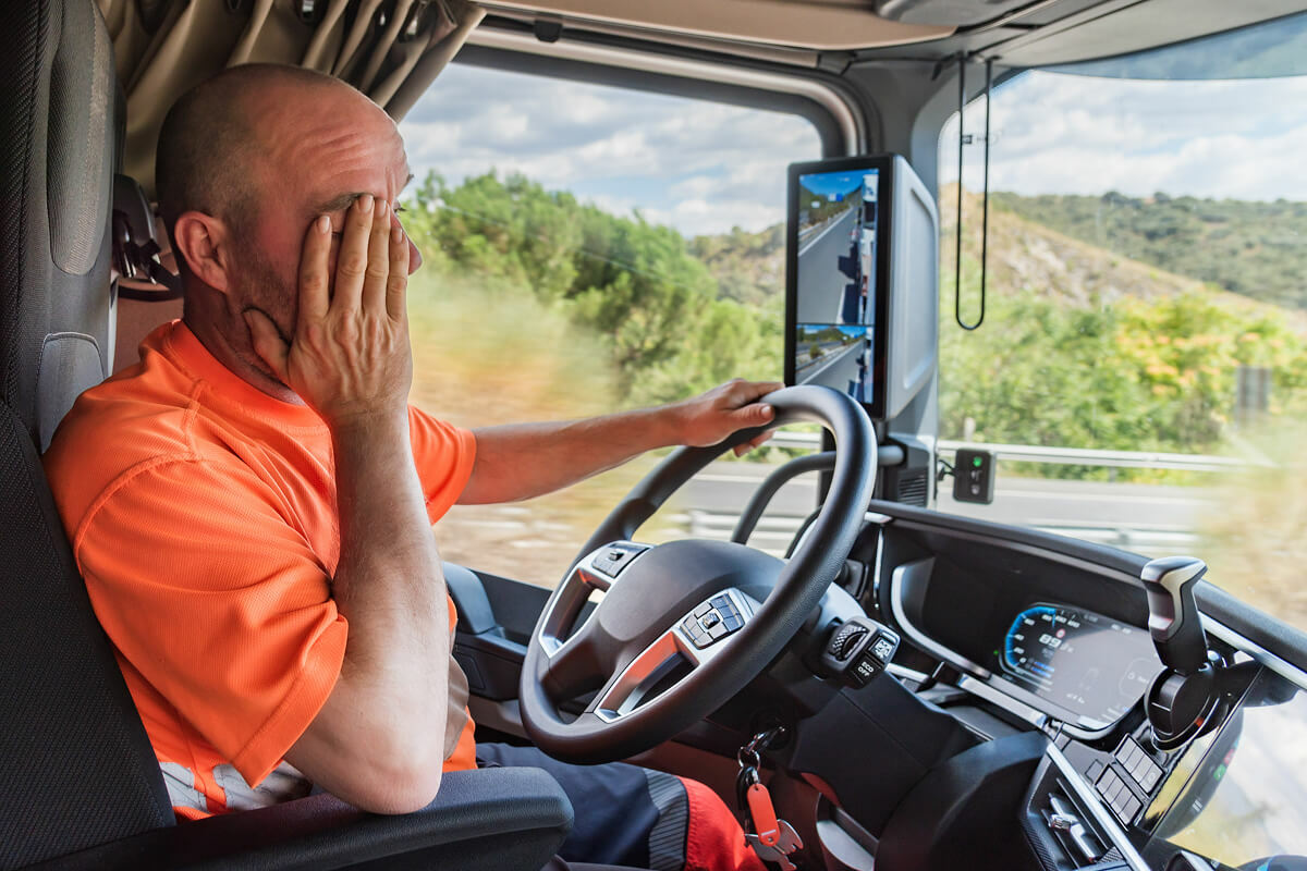Tired truck driver at the wheel
